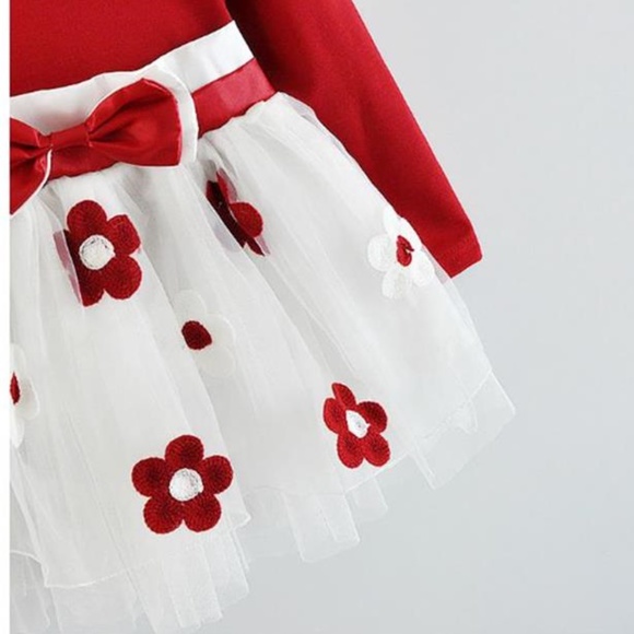 Toddler Girls Dress - Red and White - Long Sleeves - Picture 5 of 5